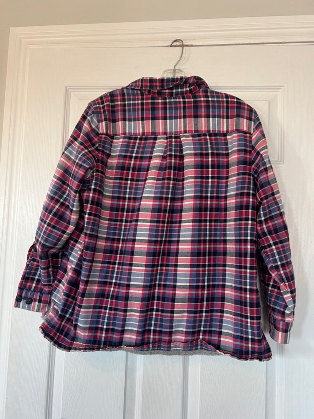 L.L. Bean Plaid Button-Down Shirt Jacket - Pink, Navy & White - Picture 4 of 5